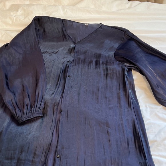 Dark navy blue satin chiffon abaya from Dubai - Picture 2 of 4